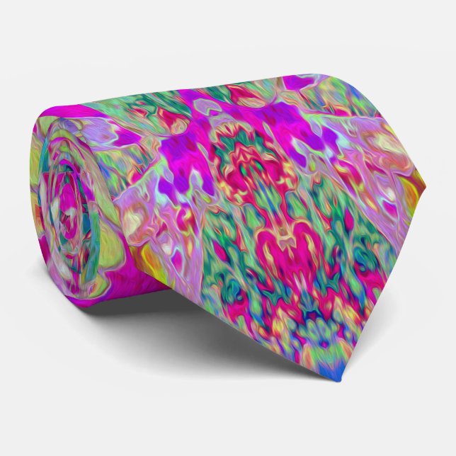 Psychedelisk Abstrakt Magenta och Aqua Trädgårdsko Slips (Rullad)