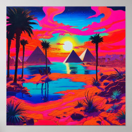 Psychedelisk affischkonst egyptisk landskap poster