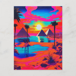 Psychedelisk affischkonst egyptisk landskap vykort