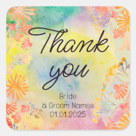 Psychedelisk akvarell vildblomma  fyrkantigt klistermärke