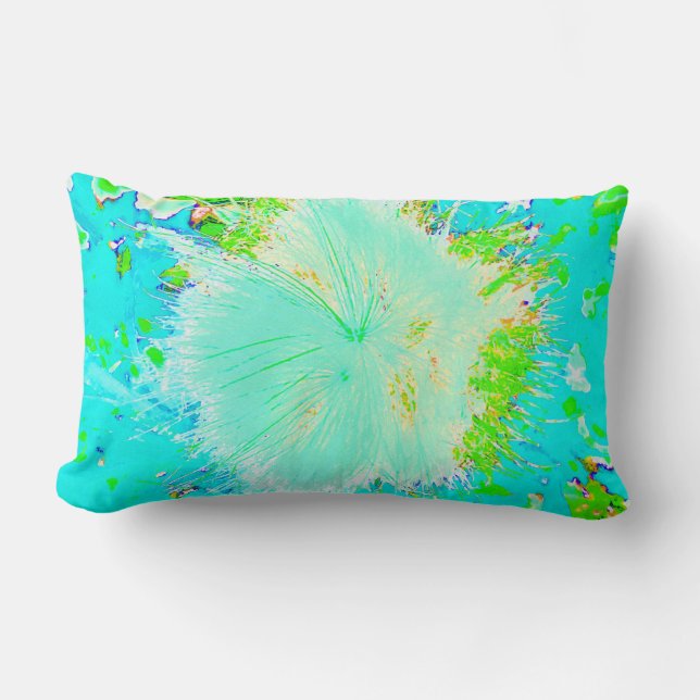Psychedelisk Aqua och Limegrön Milkweed Lumbarkudde (Framsida)