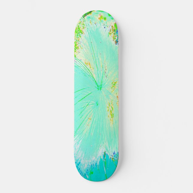 Psychedelisk Aqua och Limegrön Milkweed Mini Skateboard Bräda 18,5 Cm (Framsida)