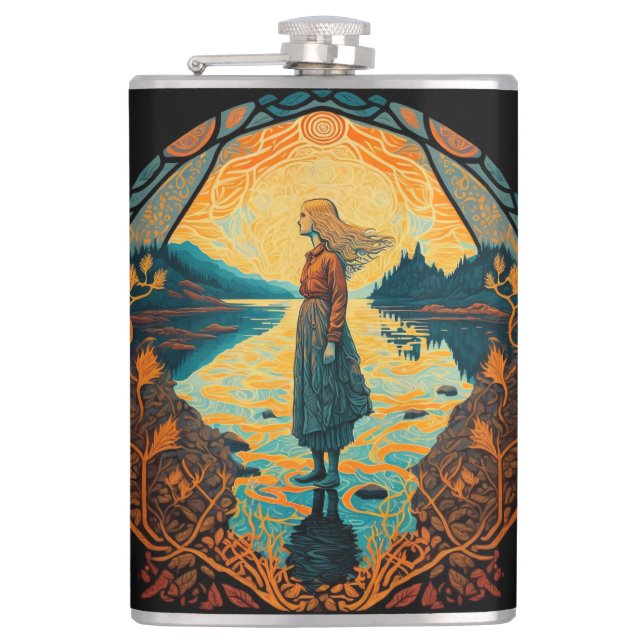 Psychedelisk Art Nouveau-flaska | Trippig present Fickplunta (Framsidan)