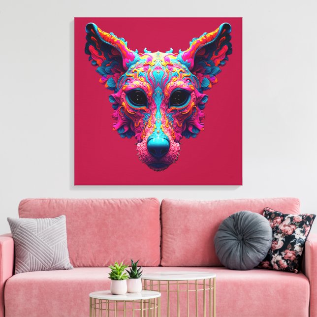 Psychedelisk bästa vän - Hunddesign T-shirt Canvastryck (Insitu (Vardagsrum))