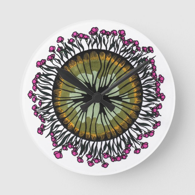 Psychedelisk blomster-mandala-ögon väggklocka | Tr (Framsida)