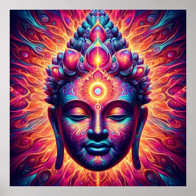 Psychedelisk Buddha Konstaffisch - Vibrerande Tred Poster (Framsidan)