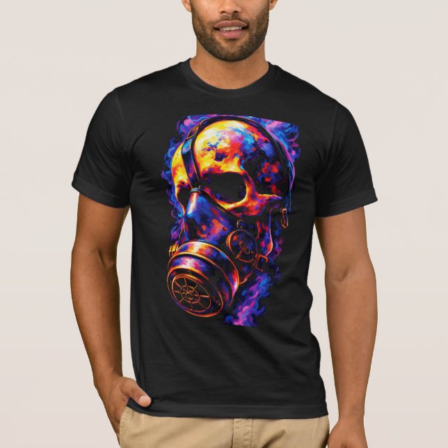 Psychedelisk Dödskalle Gasmask Eld Virvel T Shirt (Framsida)