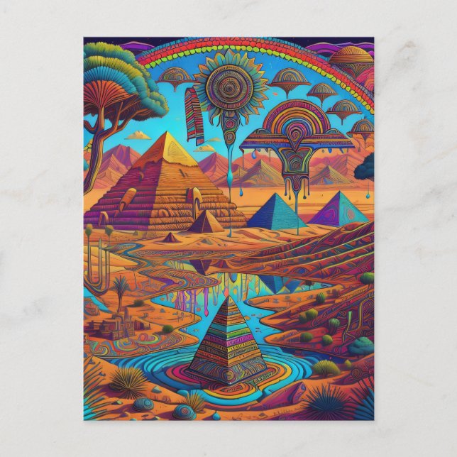 Psychedelisk egyptisk landskap  vykort (Framsida)