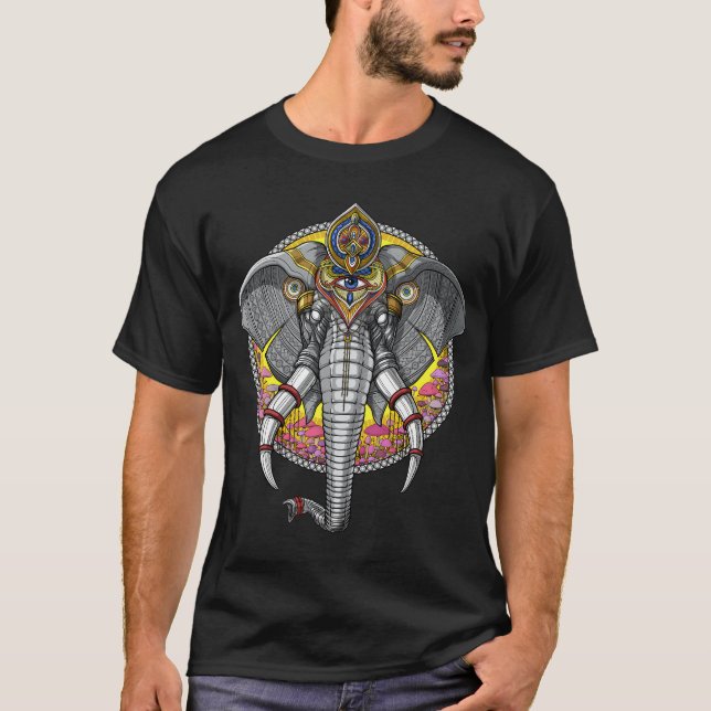 Psychedelisk Elefant Ganesha T Shirt (Framsida)