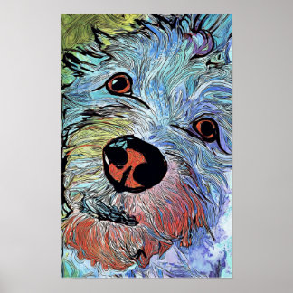 Psychedelisk Färgrik Westie Hund Konstporträtt Poster
