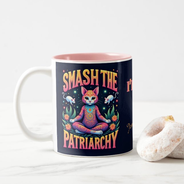 Psychedelisk Feministisk Kitty Personlig Två-Tonad Mugg (Med munk)
