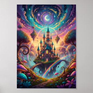 Psychedelisk Flytande Slott Kosmisk Fantasy Affisc Poster