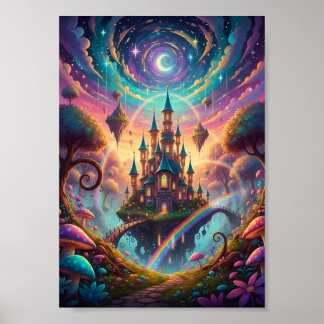 Psychedelisk Flytande Slott Kosmisk Fantasy Affisc Poster (Framsidan)