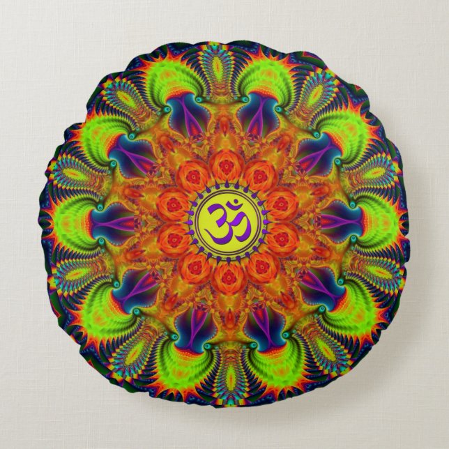 Psychedelisk Fraktal Kalejdoskop Om Rund Kudde (Framsidan)