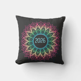 Psychedelisk Fraktal Mandala 2026 Design med Neon Kudde