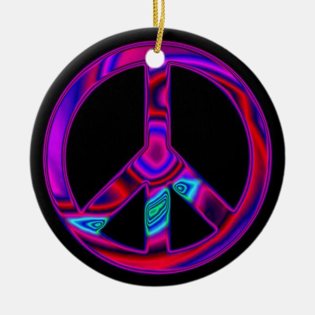 Psychedelisk fredstecken-ornament julgransprydnad keramik (Framsidan)