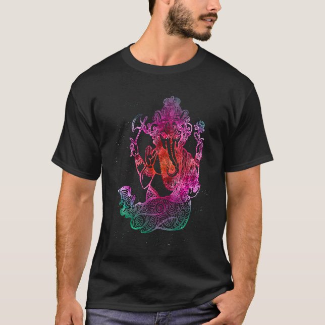 Psychedelisk Ganesha Buddha Elefant T Shirt (Framsida)