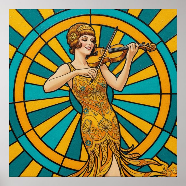 Psychedelisk gitarristaffisch Livfull retro musik  Poster (Framsidan)