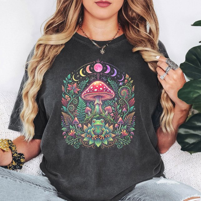 Psychedelisk Groda Svamp Fantasi Månfaser Konst T Shirt (Skapare uppladdad)