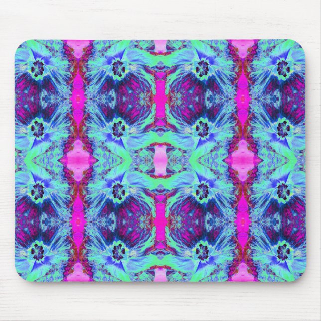 Psychedelisk grön och blå hibiskus-mönster musmatta (Framsidan)