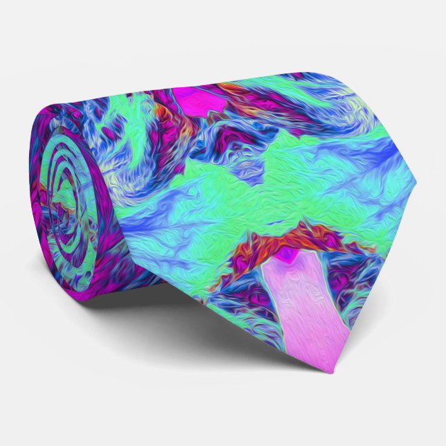 Psychedelisk grön och blå hibiskus-mönster slips (Rullad)