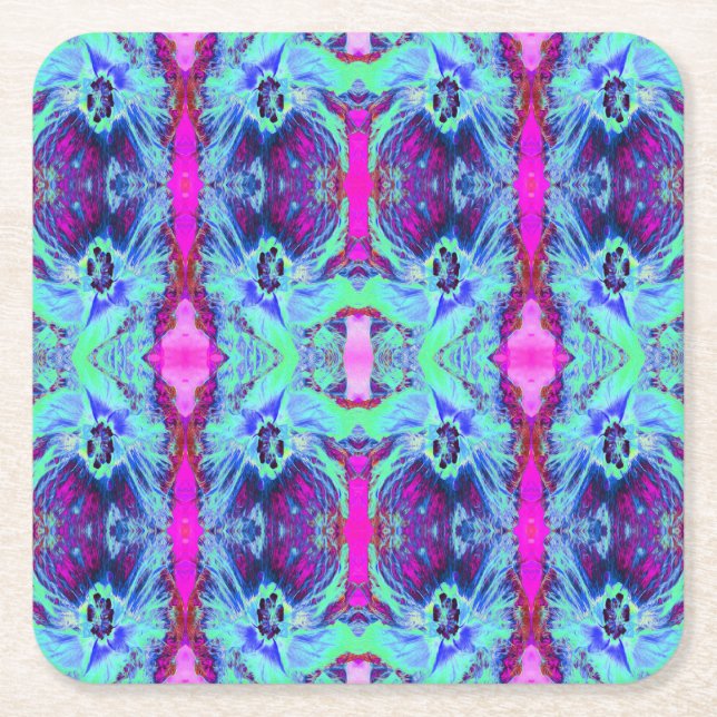 Psychedelisk grön och blå hibiskus-mönster underlägg papper kvadrat (Framsidan)