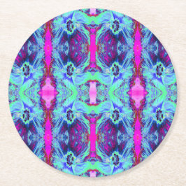 Psychedelisk grön och blå hibiskus-mönster underlägg papper rund