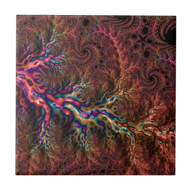 Psychedelisk Groovy Trippig Funky Färgrik Fraktal Kakelplatta (Framsidan)