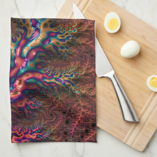 Psychedelisk Groovy Trippig Funky Färgrik Fraktal Kökshandduk