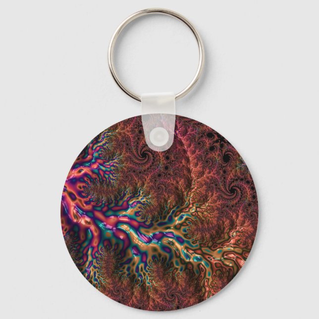 Psychedelisk Groovy Trippig Funky Färgrik Fraktal Nyckelring (Framsida)