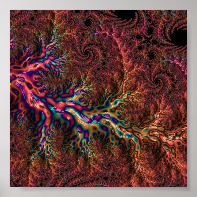Psychedelisk Groovy Trippig Funky Färgrik Fraktal Poster (Framsidan)