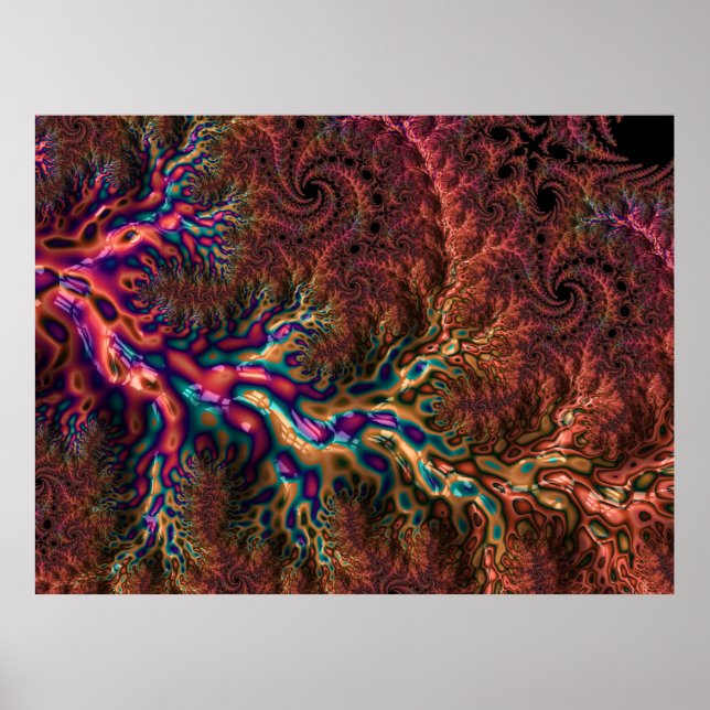 Psychedelisk Groovy Trippig Funky Färgrik Fraktal Poster (Framsidan)