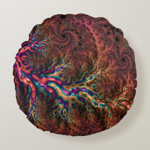 Psychedelisk Groovy Trippig Funky Färgrik Fraktal Rund Kudde