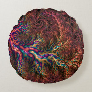 Psychedelisk Groovy Trippig Funky Färgrik Fraktal Rund Kudde