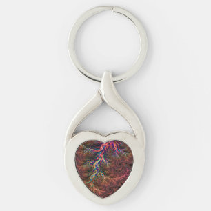 Psychedelisk Groovy Trippig Funky Färgrik Fraktal Twisted Heart Silverfärgad Nyckelring