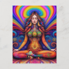 Psychedelisk Gudinned Rainbow Meditation Konst Vykort