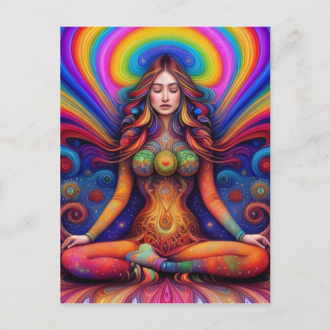 Psychedelisk Gudinned Rainbow Meditation Konst Vykort (Framsida)