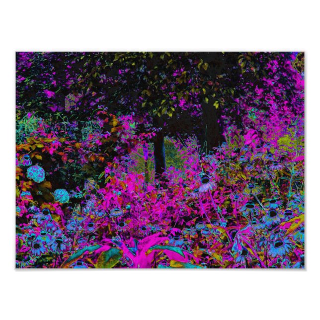 Psychedelisk het rosa och svart trädgårdssoluppgån fototryck (Framsidan)