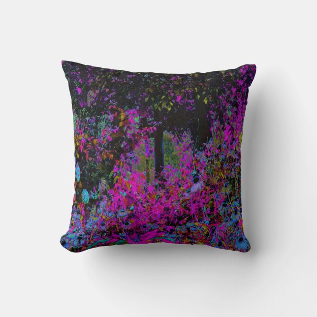 Psychedelisk het rosa och svart trädgårdssoluppgån kudde (Framsida)