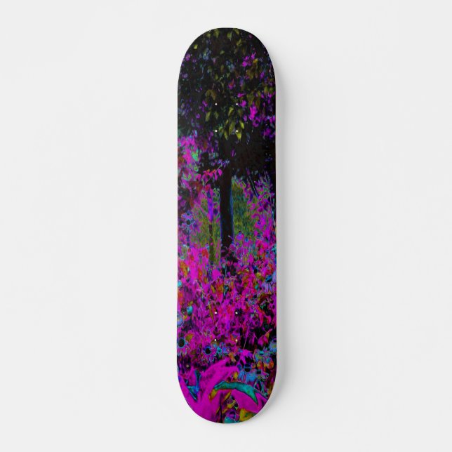 Psychedelisk het rosa och svart trädgårdssoluppgån mini skateboard bräda 18,5 cm (Framsida)