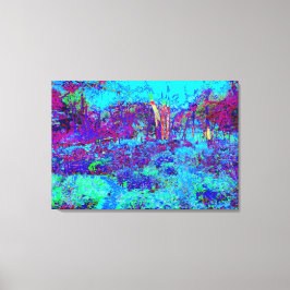 Psychedelisk Impressionistisk Blå Trädgårdslandska Canvastryck