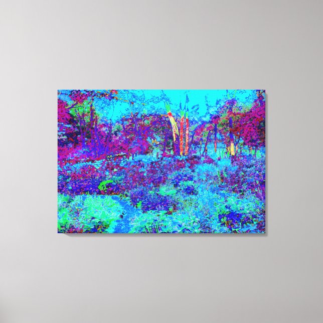 Psychedelisk Impressionistisk Blå Trädgårdslandska Canvastryck (Framsida)
