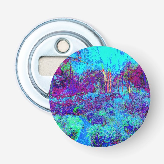 Psychedelisk Impressionistisk Blå Trädgårdslandska Flasköppnare (Framsidan)