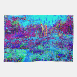 Psychedelisk Impressionistisk Blå Trädgårdslandska Kökshandduk
