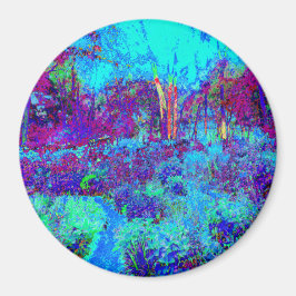 Psychedelisk Impressionistisk Blå Trädgårdslandska Magnet