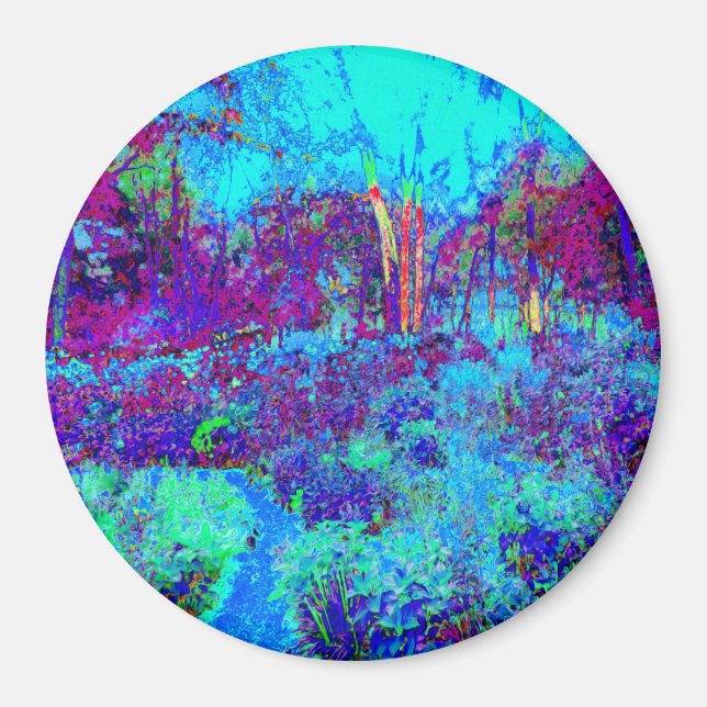 Psychedelisk Impressionistisk Blå Trädgårdslandska Magnet (Framsidan)