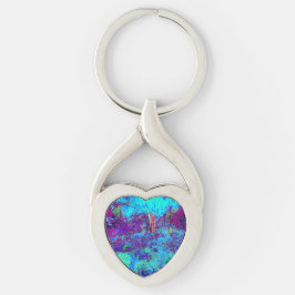 Psychedelisk Impressionistisk Blå Trädgårdslandska Twisted Heart Silverfärgad Nyckelring