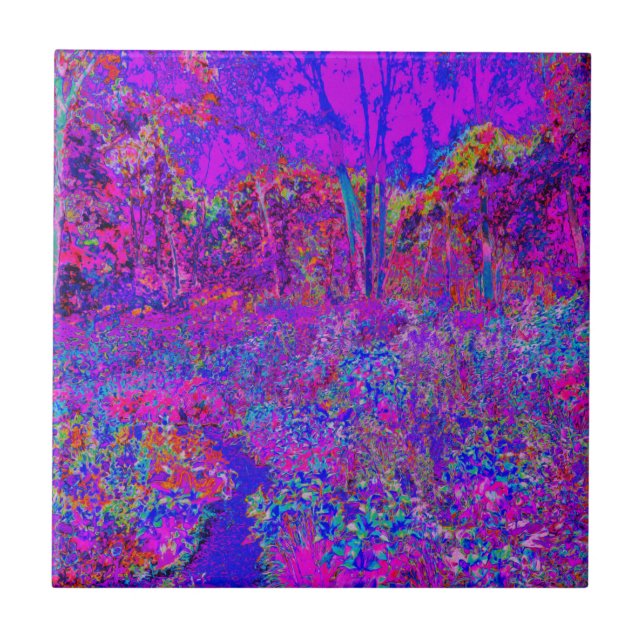 Psychedelisk Impressionistisk Lila Landskap Kakelplatta (Framsidan)