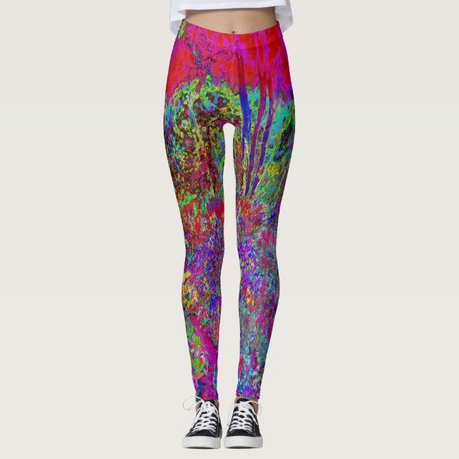 Psychedelisk Impressionistisk Trädgårdslandskap Leggings (Framsida)