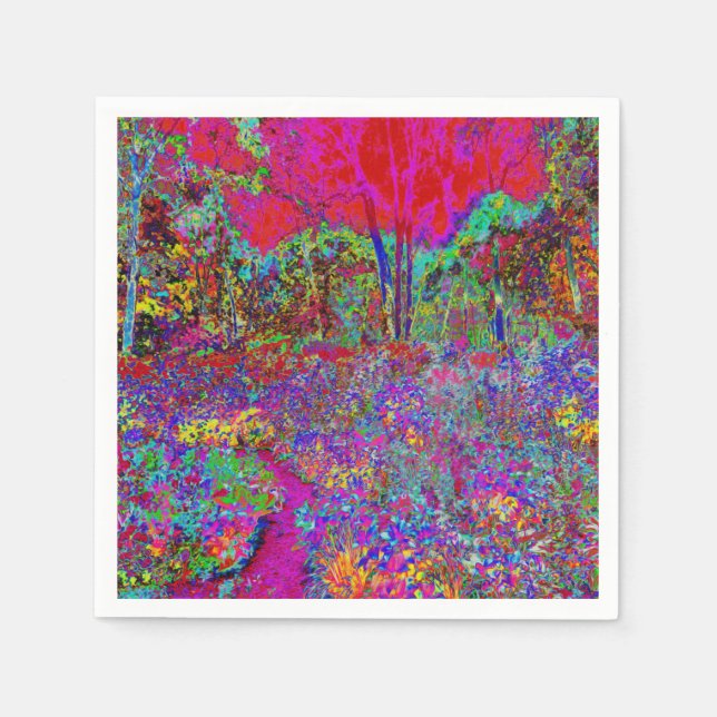 Psychedelisk Impressionistisk Trädgårdslandskap Pappersservett (Framsidan)